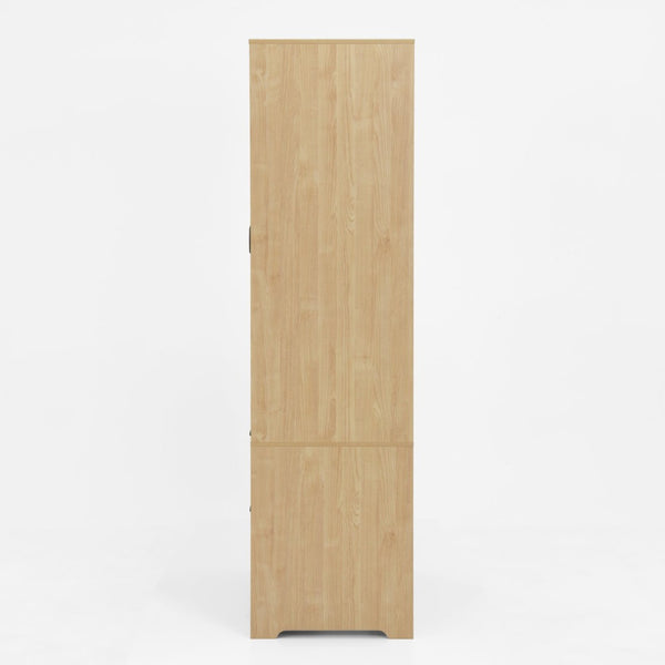 English Elm 2 Door Wardrobe Closet with Full Length Mirror Motion Light Hanging Rod and Drawers Natural W409P266780