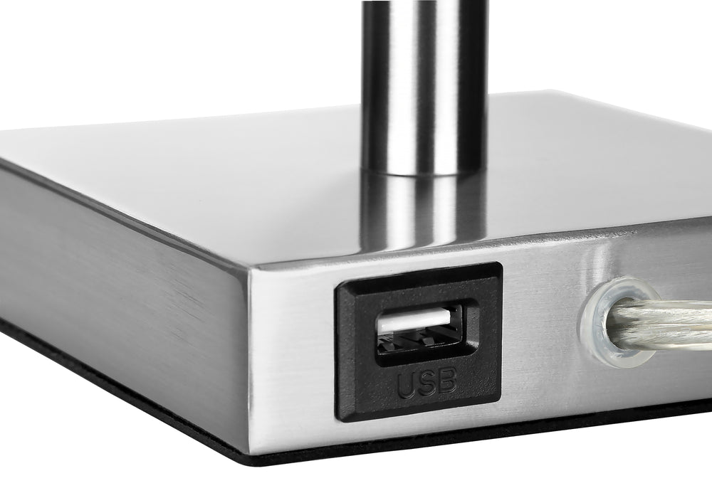 English Elm Lighting, Contemporary Set of 2 USB Table Lamps with Linen Tapered Shades, Nickel Metal Finish Silver 15 L x 8 W x 16 H B2710P220109