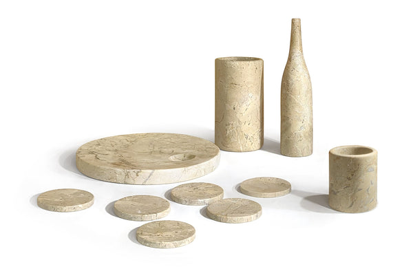 English Elm Glod Luxury Natural Marble 10-Piece Dining Room Accessory Set with Coasters, Tray, Cooler, Vase Beige+Gold,Beige+yellow,Gold W1696P262940