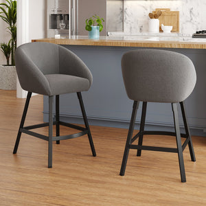 English Elm Bar Upholstered Counter Stool Set of 2 with Back and Armrests, Velvet Seat, 27" Comfort Height, Durable Gray T3623P407975