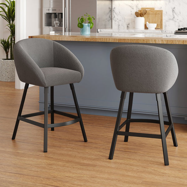 English Elm Bar Upholstered Counter Stool Set of 2 with Back and Armrests, Velvet Seat, 27" Comfort Height, Durable Gray T3623P407975