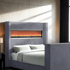 English Elm Black Queen Platform Bed Wingback Headboard Motorized Tv Lift Fireplace Bluetooth Gray,Multi B2741S00799