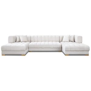 English Elm Ashcroft Furniture - Marlow Ivory Velvet U-Shape Corner Sofa with Hand-Tufted Mid-Century Design, Seats 5-6 Comfortably B183S00145