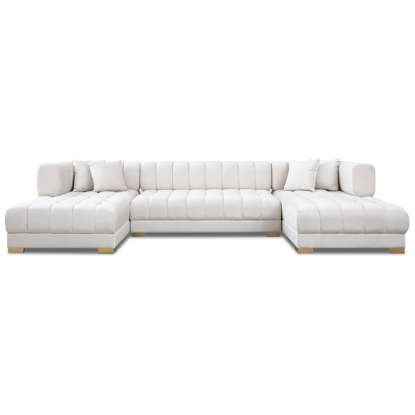 English Elm Ashcroft Furniture - Marlow Ivory Velvet U-Shape Corner Sofa with Hand-Tufted Mid-Century Design, Seats 5-6 Comfortably B183S00145