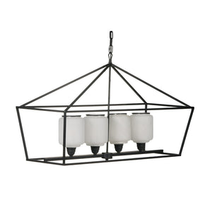 English Elm 41.7x14.2x23.8" Matte Black Iron Chandelier White Glass Panels Industrial Dining Foyer W2078P411229