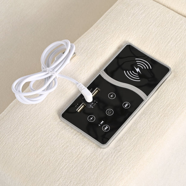 English Elm U-style Modular Sofa with Storage, USB & Wireless Charging, Built-In Bluetooth Speakers, Compact Luxe Seating Beige WY000413AAA