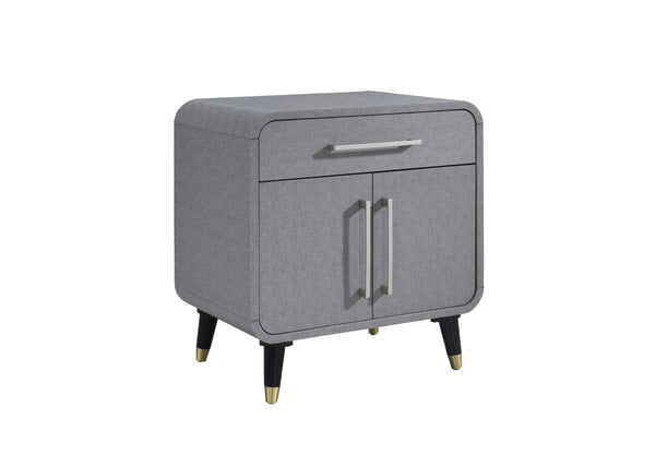 English Elm One PU Wrapped One Drawer Nightstand in Light Gray with Cabinet, Wooden Accent Legs, Felt Drawer Top B2699P233927