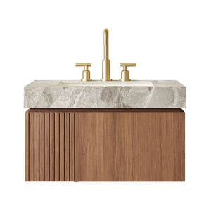 English Elm Muri Floating Bathroom Vanity Plywood Cabinet Sintered Stone Top Oak Drawer W2615S00594