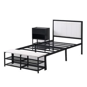 English Elm Twin Metal Platform Bed With Two-Tier Shelves & Wooden Cabinet - Stylish Storage Solution In Black N737P199330B-GIGA