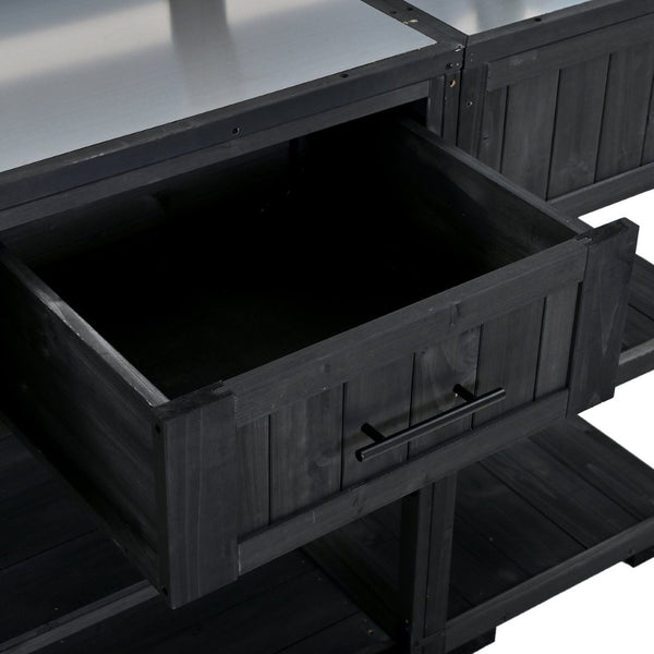 English Elm Topmax Modular Fir Wood Outdoor Kitchen Cart Stainless Steel Prep Station Black N717P417963B