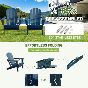 English Elm Adirondack Hdpe Folding Chair Set Outdoor Patio Fire Pit Seating with Cup Holder W1859P453292