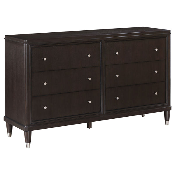 English Elm Niguel Brown 6-Drawer Dresser with Silver-Tone Hardware, Contemporary Wide Top, Generous Storage & Chic Trim Details B062P354066