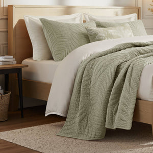 English Elm King Stone Washed Cotton Quilt Set Breathable Garment Dyed Bedroom Comfort Sage B035P496597