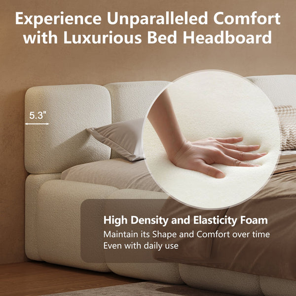 English Elm Christopher Knight Home® - California Boucle Platform Bed King Size — Plush Thick Headboard & Footboard, Sturdy 800lb Frame, White N757P333169W