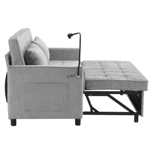 English Elm 56.9" Loveseat Sofa Bed with Chenille Upholstery, USB Ports, Phone Holder, Side Pockets, Reclining Backrest Grey N719P208853E