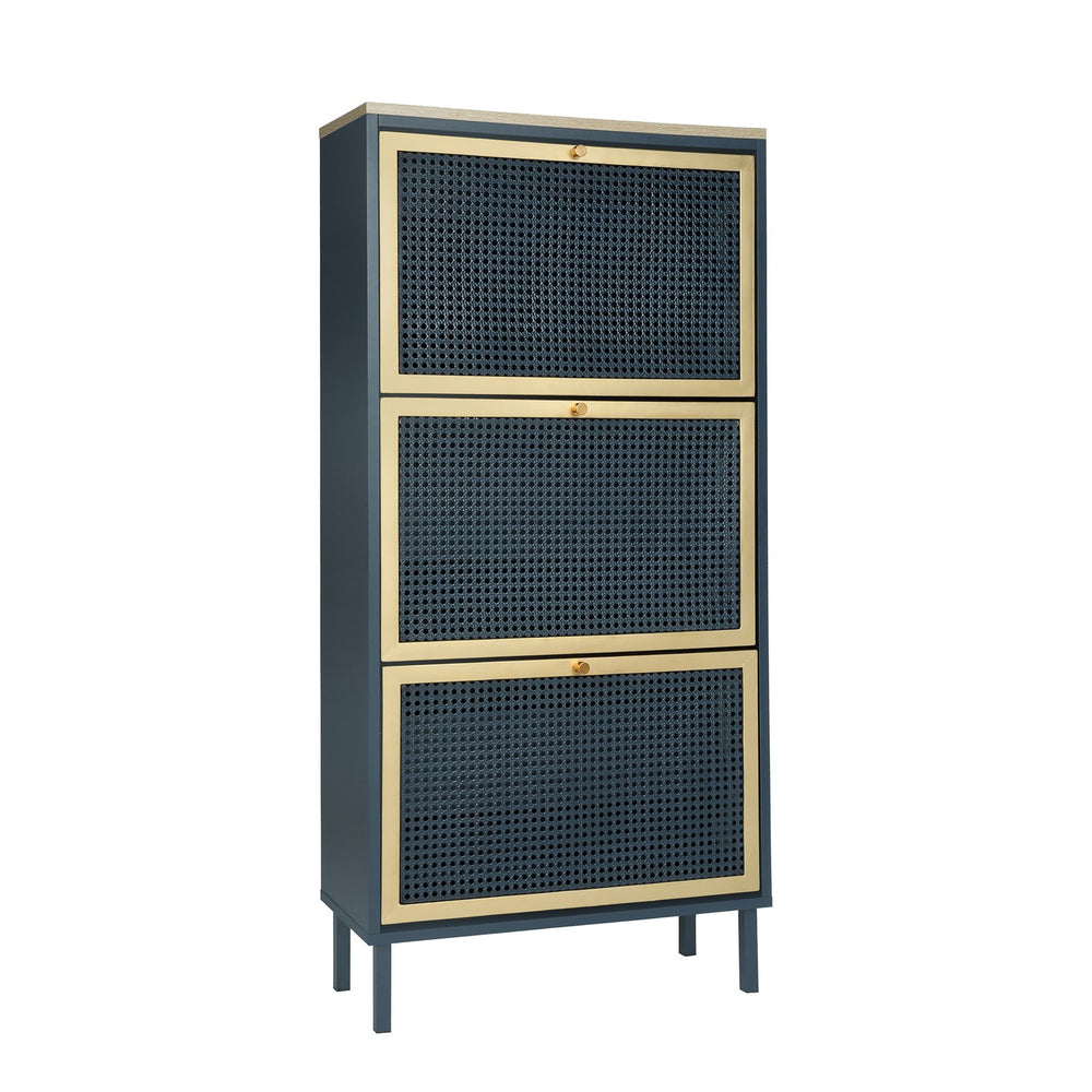 English Elm 3 Metal Door Shoe Rack Freestanding Double Shelf Honeycomb Metal Rattan Effect Anti-Slip Feet 47.22"x16.99"x7.57" W68849315