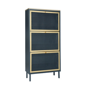 English Elm 3 Metal Door Shoe Rack Freestanding Double Shelf Honeycomb Metal Rattan Effect Anti-Slip Feet 47.22"x16.99"x7.57" W68849315