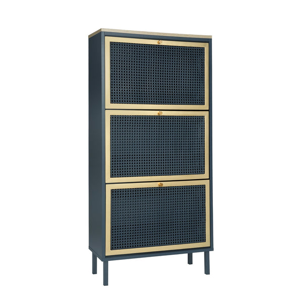 English Elm 3 Metal Door Shoe Rack Freestanding Double Shelf Honeycomb Metal Rattan Effect Anti-Slip Feet 47.22"x16.99"x7.57" W68849315