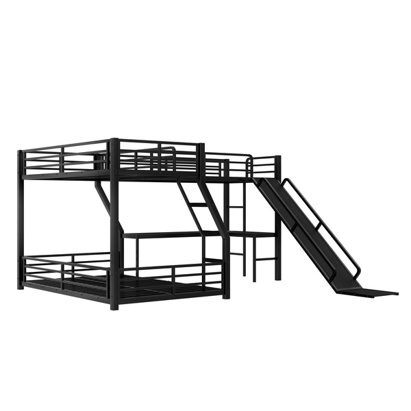 English Elm L-Shaped Triple Bunk Bed With Slide, Usb Ports, And Space-Saving Design For Kids & Teens, Black W1580S00277