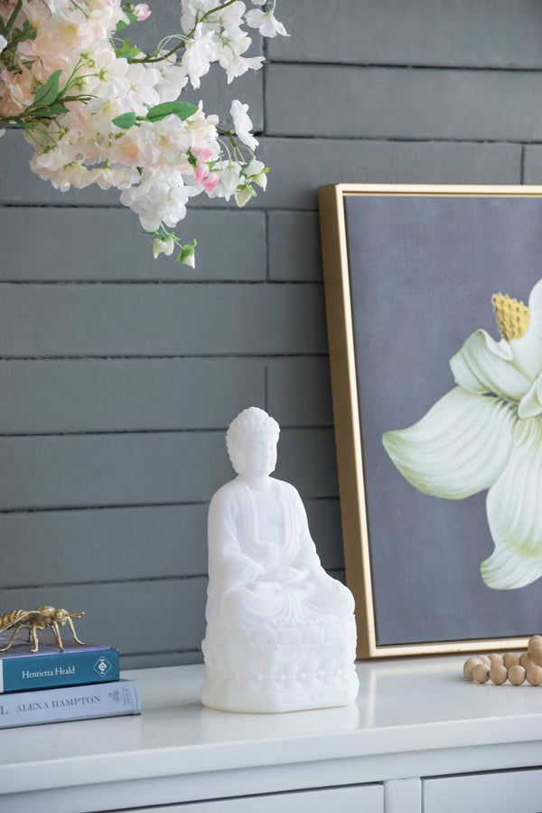English Elm 5.5x4.7x11.8" White Sitting Buddha Figure – Resin Teak-Ready Decor for Global Style, Adds Height & Neutral Elegance W2078P360877