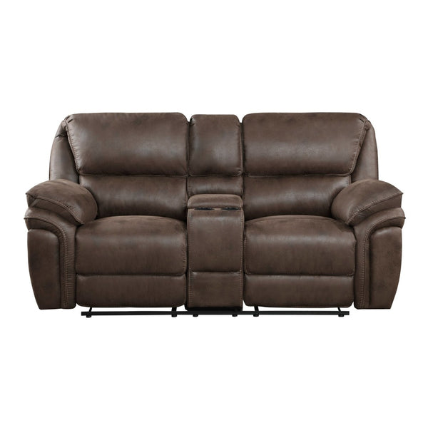 English Elm Plush Power Reclining Loveseat Microfiber Upholstered with Usb Port and Console Brown B011P230405