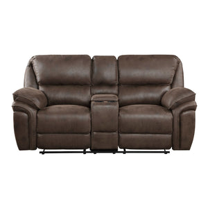 English Elm Plush Microfiber 3 Piece Reclining Sofa Set with Console Storage for Family Rooms Brown B011S01290