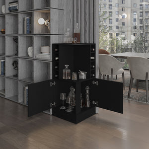 English Elm Jakes 42" Tall Corner Bar Cabinet with 8 Bottle Cubbies, Double Doors and Space-Saving Design Black 30.5 L x 59 W x 12 H B200P253730
