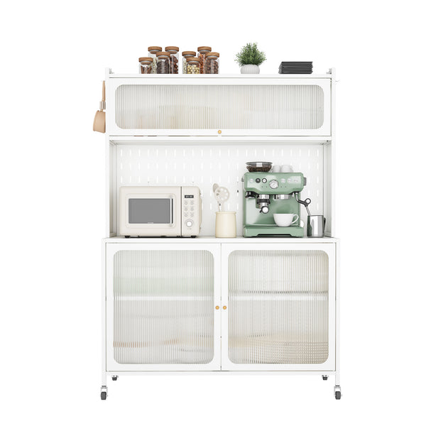 English Elm Kitchen Pantry Cabinet White Glass Doors Adjustable Shelves Side Hooks Rope Holes Slim 45"L Storage for Kitchen Living Dining Room Elegance T2398P272122
