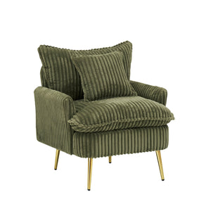 English Elm 30.31 Modern Corduroy Single Chair Sofa with Sponge Cushion, Solid Wood Frame & White Metal Legs Green W1278P360536