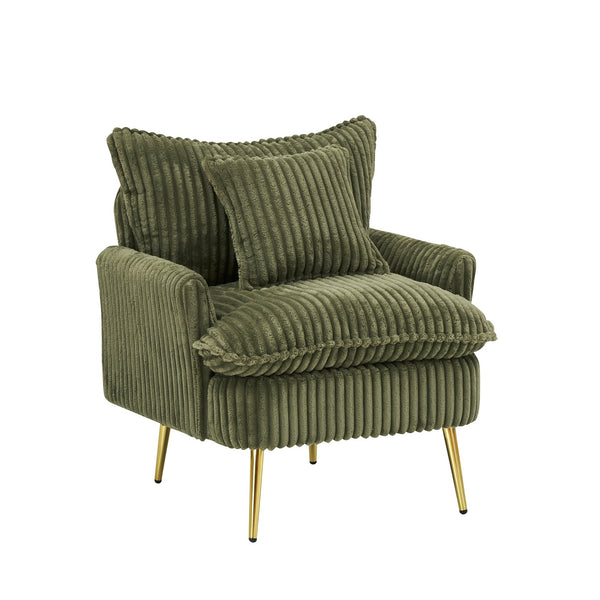 English Elm 30.31 Modern Corduroy Single Chair Sofa with Sponge Cushion, Solid Wood Frame & White Metal Legs Green W1278P360536