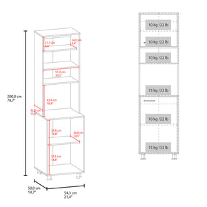 English Elm Antares Slim Kitchen Pantry Cabinet in Kronos White with Open Middle Shelf, Upper & Lower Storage B200P335365