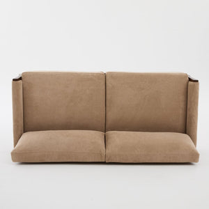 English Elm Mid-century Modern Boucle Upholstered Three Seat Sofa with Walnut Finish Wood Legs Camel N773P411407N