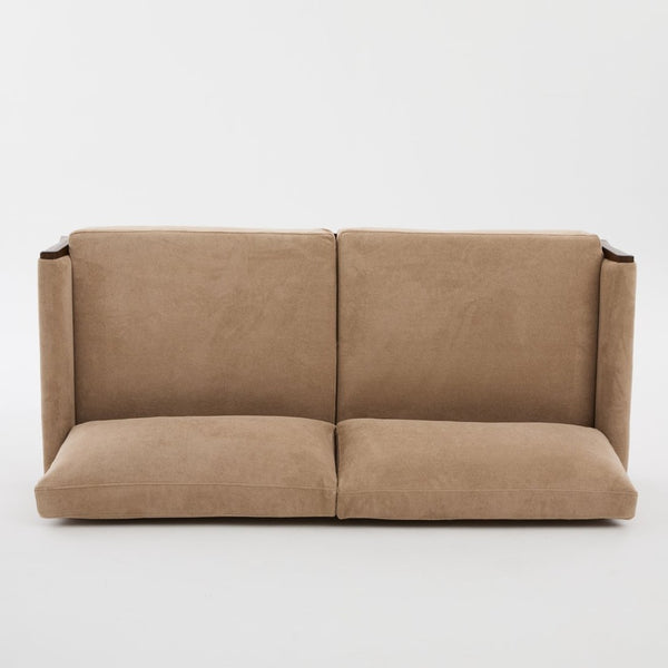 English Elm Mid-century Modern Boucle Upholstered Three Seat Sofa with Walnut Finish Wood Legs Camel N773P411407N