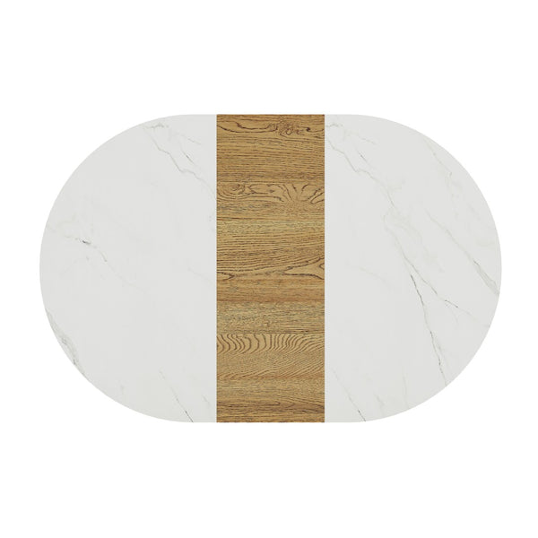 English Elm 7-piece Oval Dining Set Two-tone Marble Tabletop with Pu Leather Chairs for Six White,Wood W3875S00091