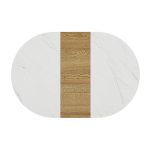 English Elm Sn-ovt150-6-whwd Oval Faux Marble Two-tone Dining Table with Matte Black Geometric Base W3875P372895