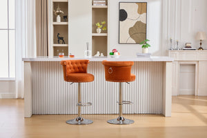 English Elm COOLMORE Velvet Bar Stool with Anti-Slip Large Base, Adjustable 360° Swivel, Plush Foam Comfort Orange W1539P320509