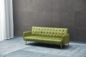 English Elm SOFA Velvet Convertible Sofa Bed with Golden Legs, Solid Wood Frame, Compact Design for Small Spaces Army Green B205P246432