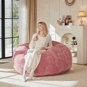 English Elm 6ft Round Memory Foam Bean Bag Lounge Chair with Washable Flannel Cover for Adults Pink W3737P422835