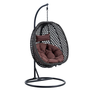 English Elm Egg Swing Chair Freestanding Woven Rattan Basket Seat with Cushion for Patio Bedroom W1512P494633