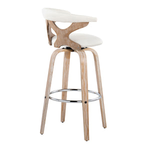 English Elm Gardenia Contemporary 30" Fixed-Height Swivel Barstool with Padded Fabric Seat and Chrome Footrest, Set of 2 Cream B202S00577