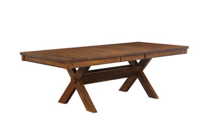 English Elm Apollo Walnut Trestle Dining Table with 18" Butterfly Leaf, Rectangular Wood Veneer Top, Bench Included B2726S00338