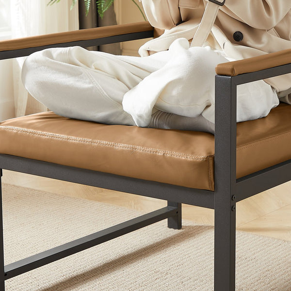 English Elm Tech Armchair Retro Leisure Accent Chair with Soft Padded Cushion, Metal Armrests, Camel Velvet Comfort for Living Room Office Bedroom Study W1359P194171