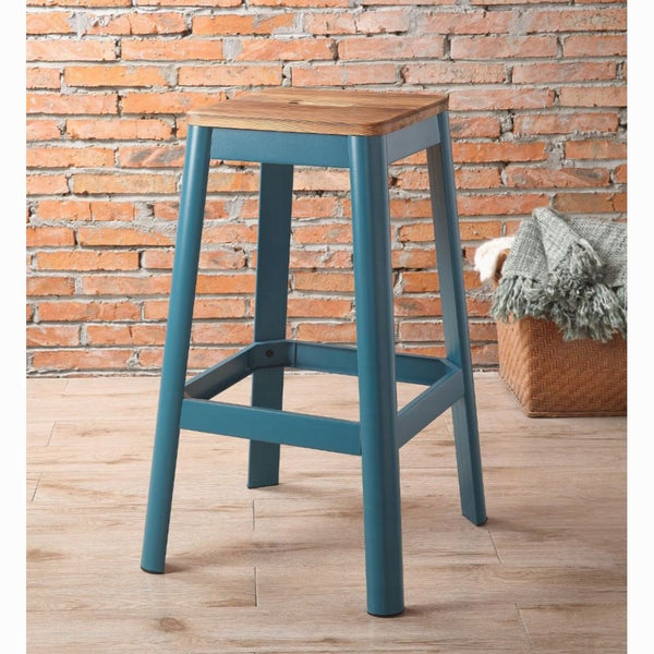 English Elm Casual Teal pine Bar Stool 30"H - Solid Wood Seat, Metal Frame Dining Chair for Modern Kitchens B2741P330140