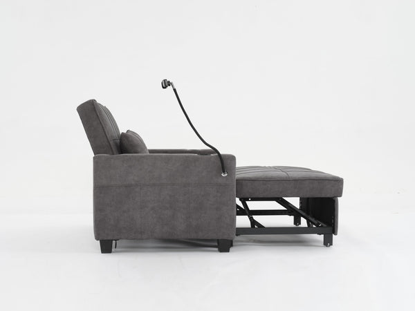 English Elm Futon 3-in-1 Convertible Pull-Out Sleeper Chair with USB-C & USB Port, Cup Holders, Dark Grey Tech Cloth W1829S00012