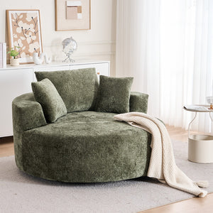 English Elm Round Swivel Barrel Chair Plush Chenille Upholstery Cozy Accent Seat for Any Room Green W2915P338893