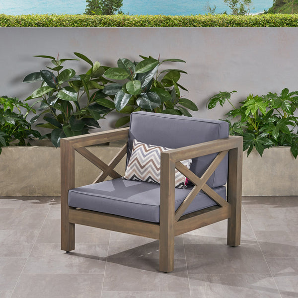 English Elm Christopher Knight Home® - Brava Club Chair - Stylish Acacia Wood Frame With Water-Resistant Cushions For Indoor & Outdoor Use 65545.00DGRY