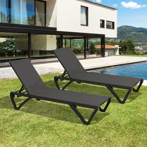 English Elm Pool Aluminum Chaise Lounge Set of 2 with Wheels, 5-Position Recline, Quick-Dry Textilene, Weather-Resistant Comfort for Patio Dark Gray W1859P396078