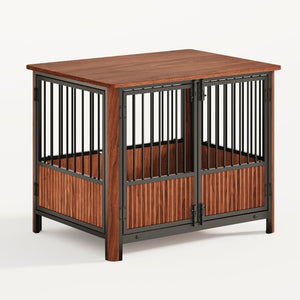English Elm 31.5'' Walnut Fluted Wood Dog Crate Doubles as End Table for Small Medium Breeds W1820P336033