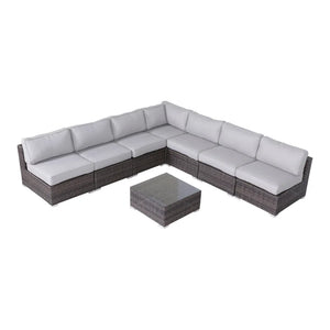 English Elm 6-Person Wicker Seating Set with Cushions Fully Assembled — Plush Weather-Resistant Outdoor Sectional Sofa Brown,Gray B120S00042
