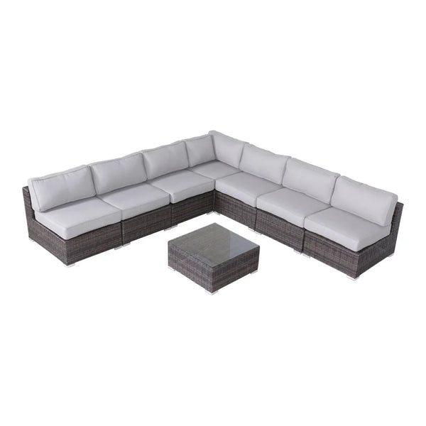 English Elm 6-Person Wicker Seating Set with Cushions Fully Assembled — Plush Weather-Resistant Outdoor Sectional Sofa Brown,Gray B120S00042